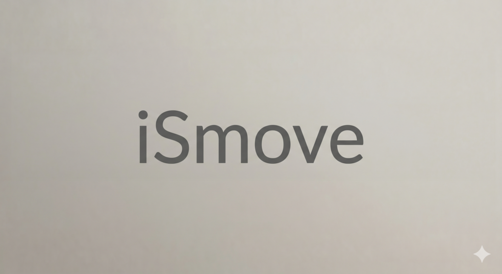 Minimalistický nápis iSmove na velmi světlém, jemně šedém, texturovaném pozadí.